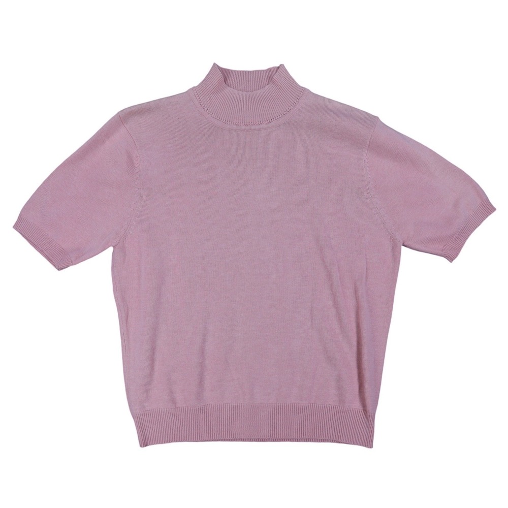 Nikki Petite Short Sleeve Mock Neck Sweater Small Pink Cotton Blend NWT C1004